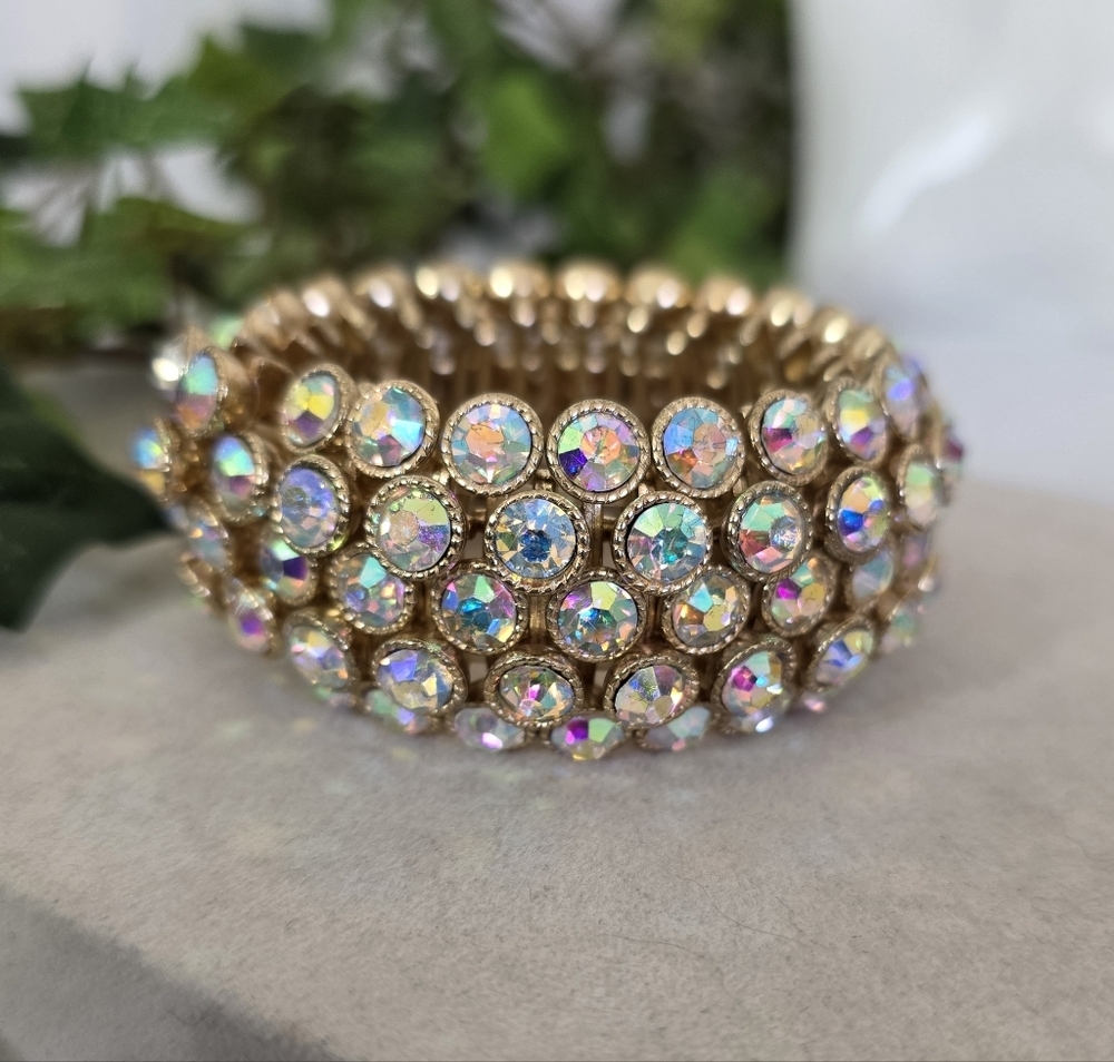 Statement Gold with AB Crystals Stretch  Bracelet - Picture 6 of 11
